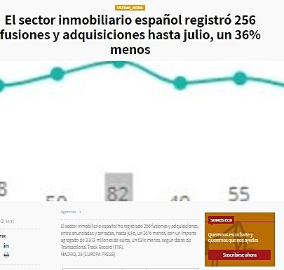 El sector inmobiliario espaol registr 256 fusiones y adquisiciones hasta julio, un 36% menos